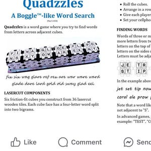 Quadzzles - Jeu de mots découpé au laser en forme de boggle