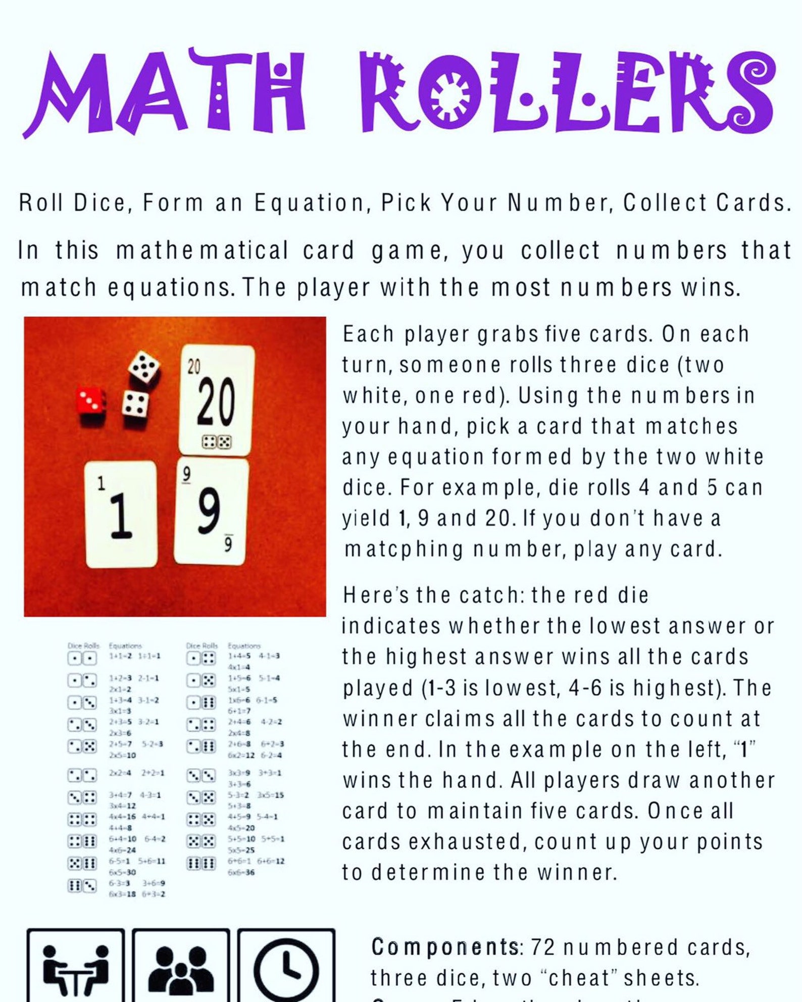 Math Game Math Rollers Dice Game Educational Etsy