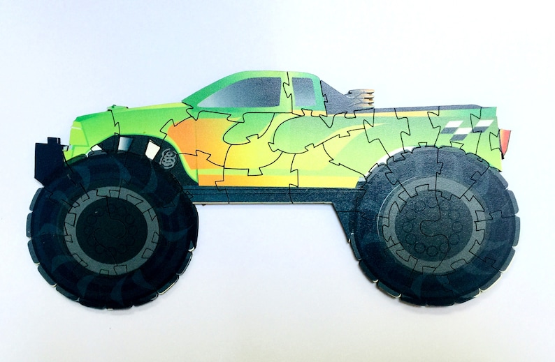 Monster Truck Puzzles Personalized Name on Door Lasercut Wood image 1