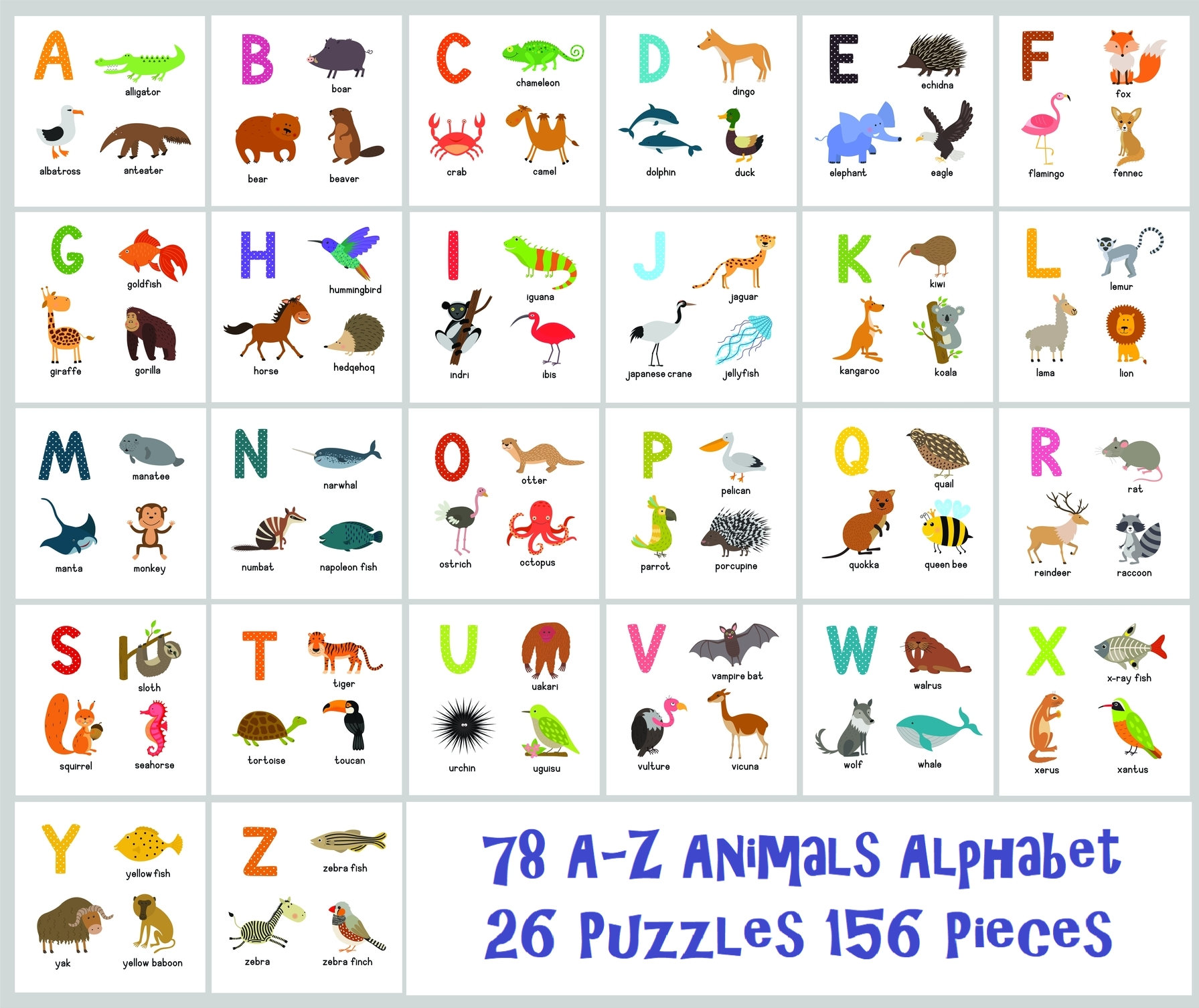 AZ Animals Puzzle para niños / Alphabet Educational Menagerie Etsy México