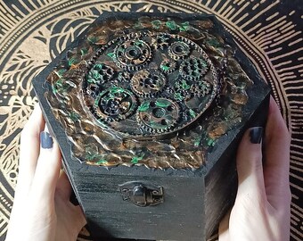 Steampunk Wooden Chest, Wood Jewelry Trinket Box, Steam Punk vintage style gift her, Unique OOAK, gift him, Christmas best gift, Birthday UK