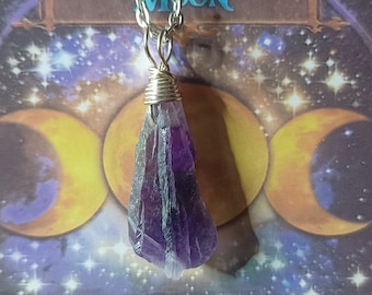 Raw Amethyst crystal necklace, Genuine natural purple shard pendant, Unique Rough gemstone, February birthday birthstone, Christmas gift her