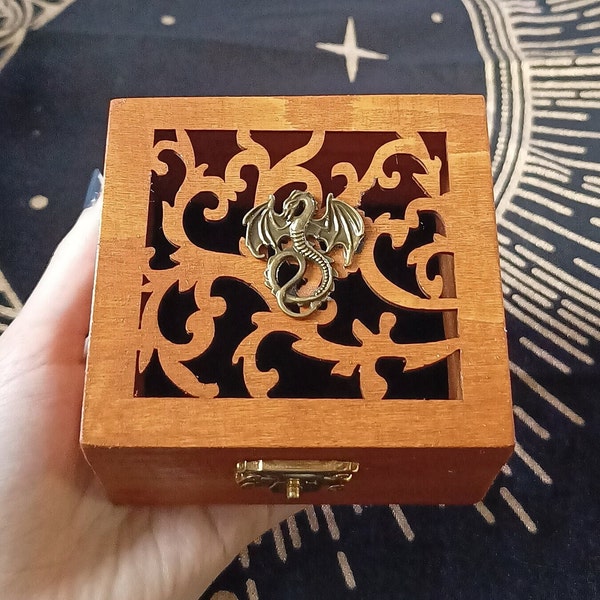 Dragon Wood Box, jewellery gift, crystal storage, bronze welsh dragon, wooden trinket ring box, Hand Decorated, fantasy Chinese Groomsman uk