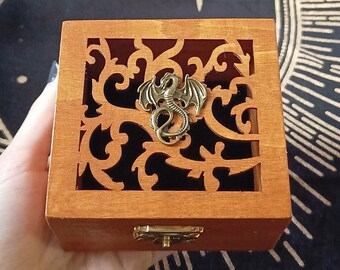 Dragon Wood Box, jewellery gift, crystal storage, bronze welsh dragon, wooden trinket ring box, Hand Decorated, fantasy Chinese Groomsman uk