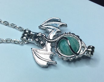 Dragon Necklace, Amazonite Crystal Pendant, Mystical Gothic Pendant, Green gemstone, Game gamer gift, Birthday him her, Virgo birthstone UK