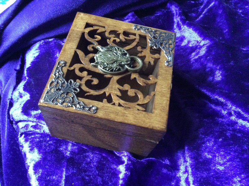 Wolf Wooden jewellery box trinket box bronze wolf ring gift Etsy