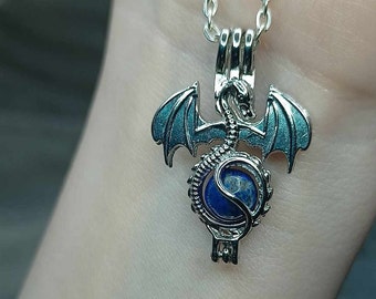 Dragon Necklace Lapis Lazuli, Mystical Gothic Dragon pendant, Genuine natural blue crystal gemstone, Game gamer Birthday gift for him her uk