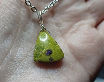 Atlantisite Necklace, Raw Rare Crystal natural rough purple green genuine gemstone Stichtite 925 Sterling Silver or plated,  Gift for her uk