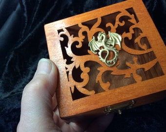Dragon Wood Box jewellery gold dragon trinket ring wedding box Hand Decorated gift for her wooden fantasy Welsh dragon Chinese Groomsman uk