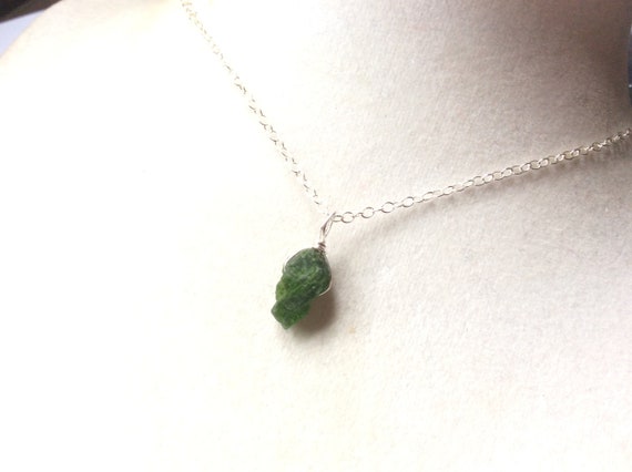 Chrome Diopside tiny Gemstone Pendant wire wrapped Sterling Silver Necklace BOX