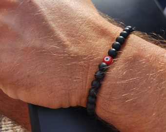 Herren Evil Eye Armband - Evil Eye Armband - Herren Schwarz Perlen Evil Eye Armband