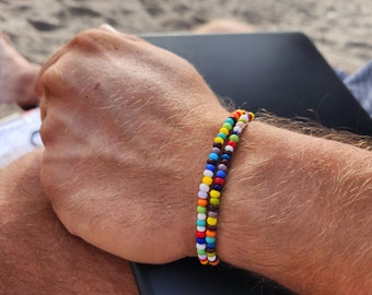 3 MM -  Seed Bead Bracelet - Multi color Seed Bead Bracelet UNISEX