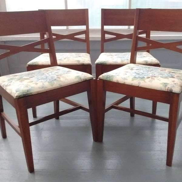 Vintage Set of Four Wood Dining Chairs Danish Modern Mid Century Modern Upholstered Photo Prop RhymeswithDaughter