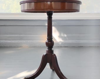 1940s Mahogany Drum Table: Antique Claw Foot Side Table, RhymeswithDaughter