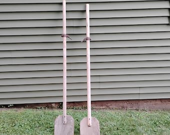 Antique Wooden Boat Oars Pair, Rustic Nautical Wall Decor, Vintage Stationary Row Boat Paddles with Leathers, Lakehouse Cabin Decor, 1940s