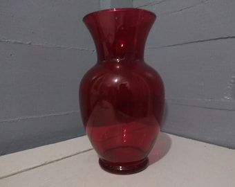 Tinted Red Glass Flower Vase Large Vintage Decorative Mid Century Modern Table Centerpieces Entryway Decor RhymeswithDaughter