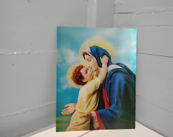 Vintage Religious Art Mary and Jesus 3D Holographic Portrait Wall Art Statement Piece Christianity Photo Prop RhymeswithDaughter