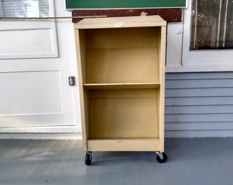 Vintage Rolling Metal Book Shelf Library Cart Metal Shelving Unit Utility Cart Office Furniture  MidCentury Photo Prop Rhymeswithdaughter