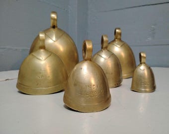 Antique Brass Bells Flat Tapered Wind Chime Bells Made in India Energy Clearing Bells Feng Shui Meditation Collector RhymeswithDaughter