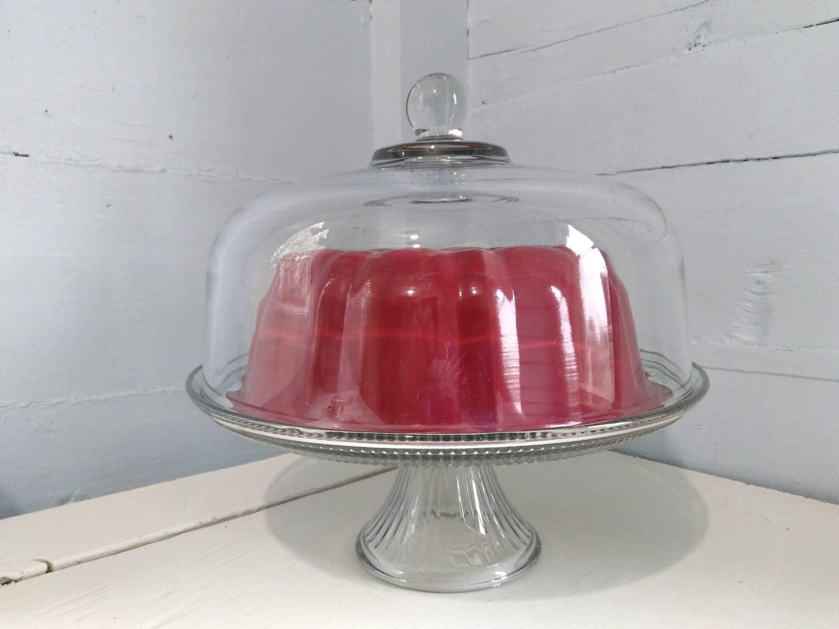 Heavy Glass Cake Stand with Dome Lid Dual Punch Bowl Set Upside Down Anchor Hocking Canton Photo
