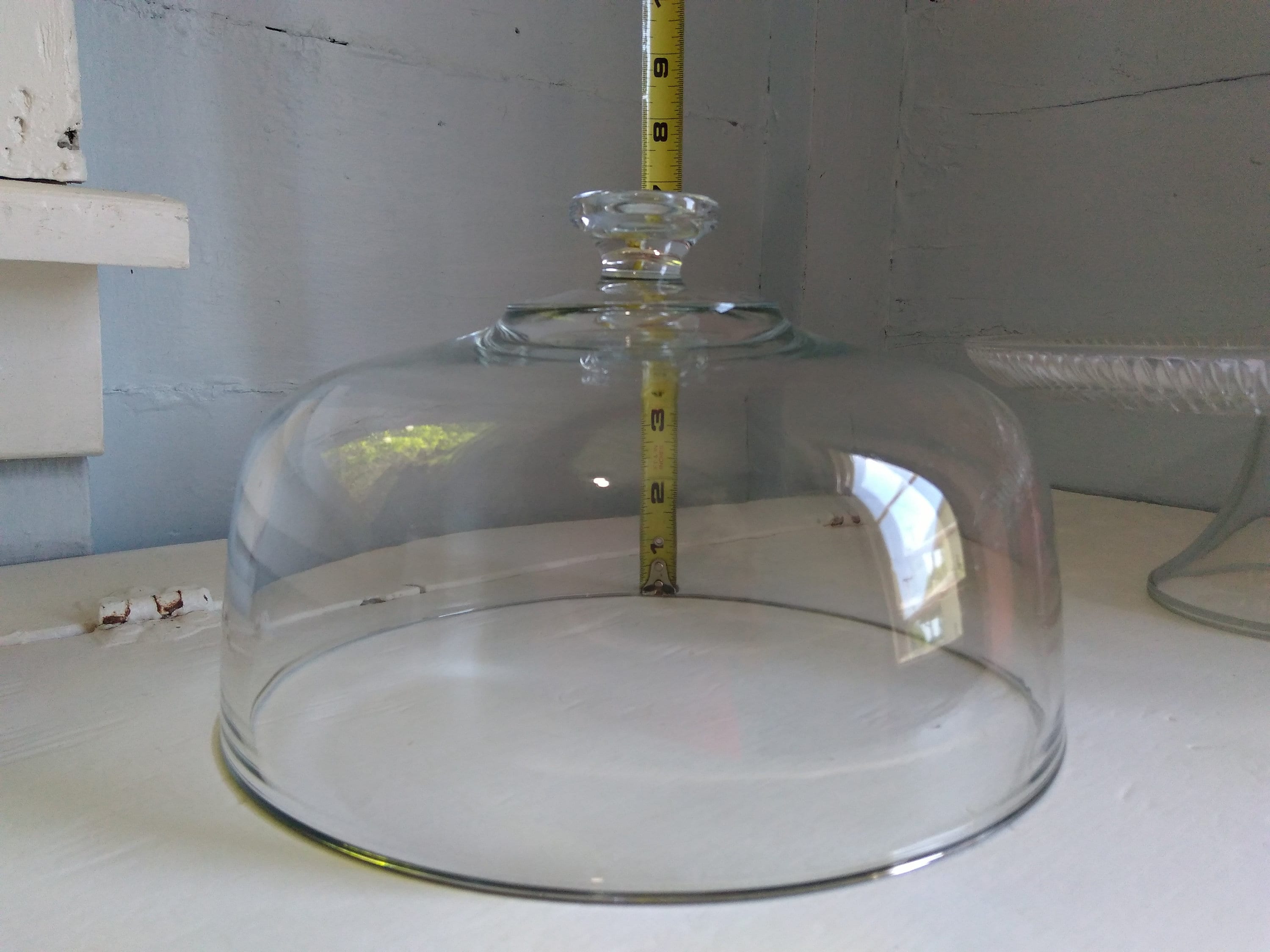 80s Heavy Glass Cake Stand with Dome Lid Dual Punch Bowl Set Upside