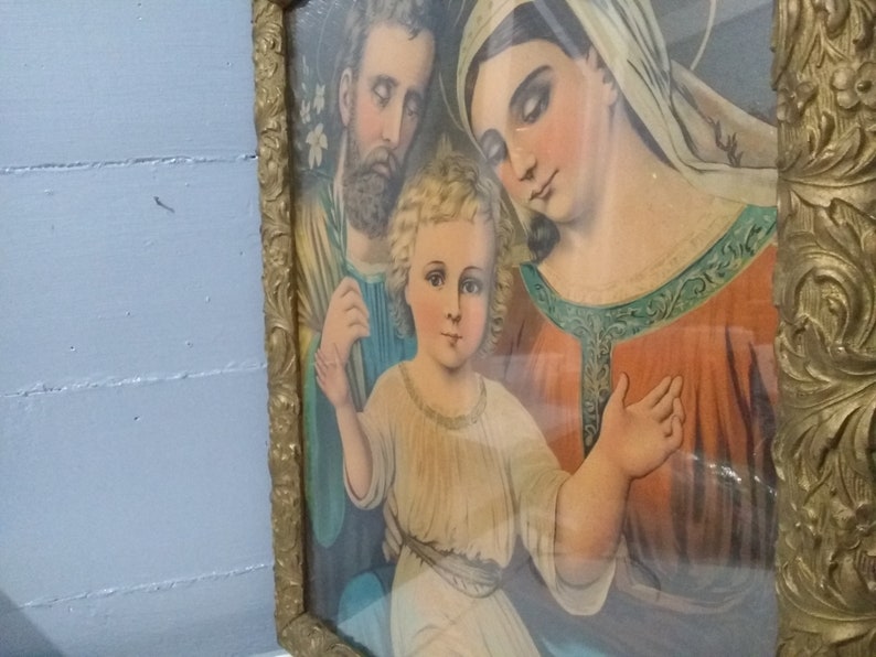 Antique Religious Wall Art the Holy Family Large Framed Etsy