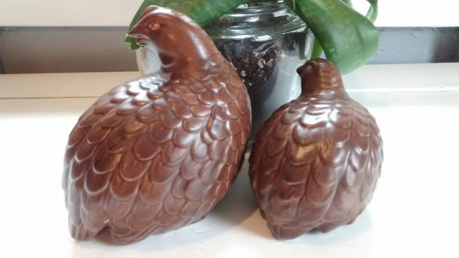 Vintage Quail Figurines Porcelain Brown Retro Home Decor Nature Birds