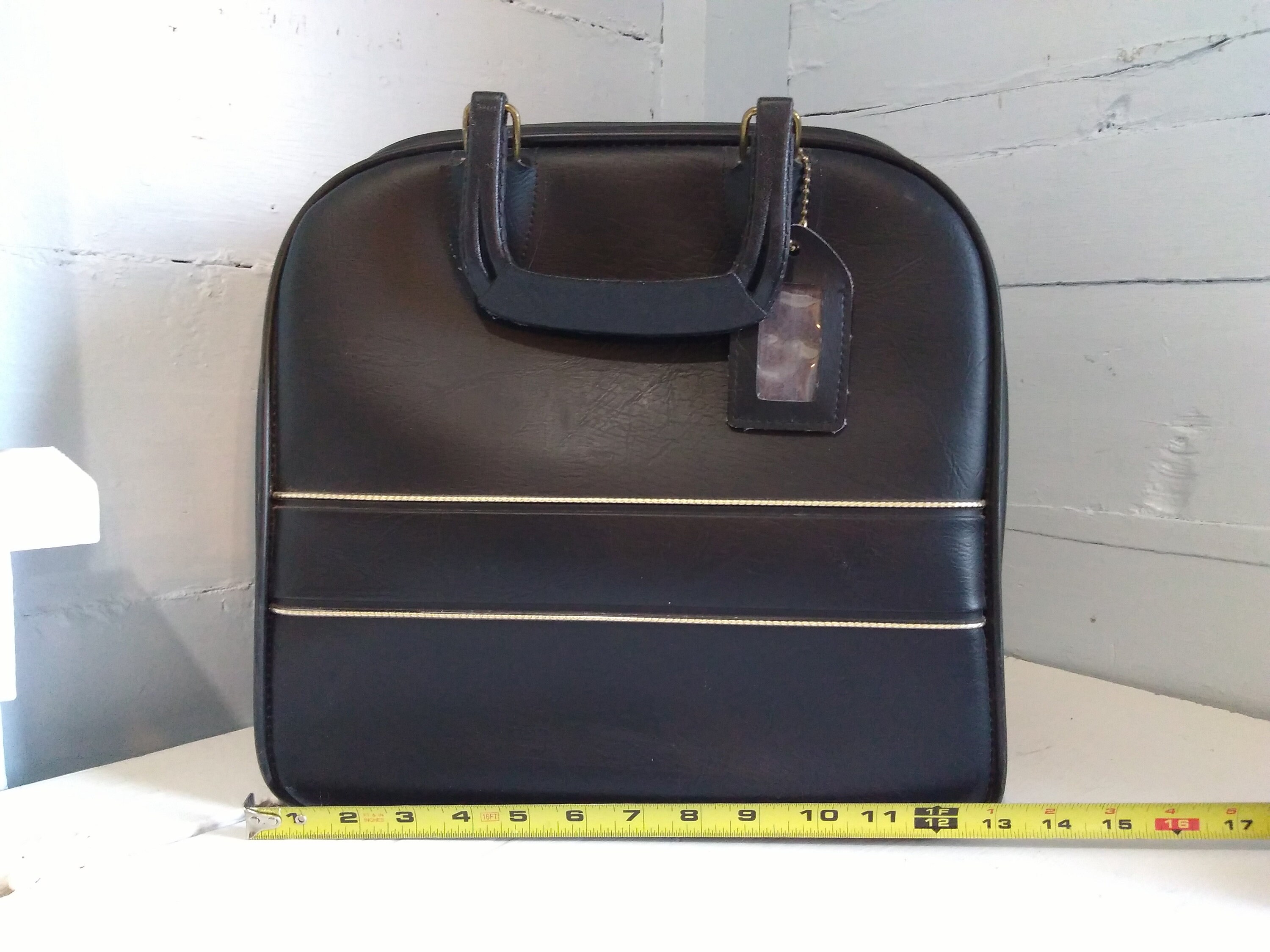 Vintage Retro Bowling Bag Colonial No 7501 Black with Gold Stripes
