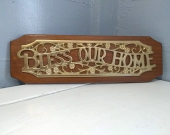 Vintage Sign Bless Our Home Hanging 3D Door Sign Home Decor Housewarming Gift Wedding Gift Photo Prop Religious RhymeswithDaughter