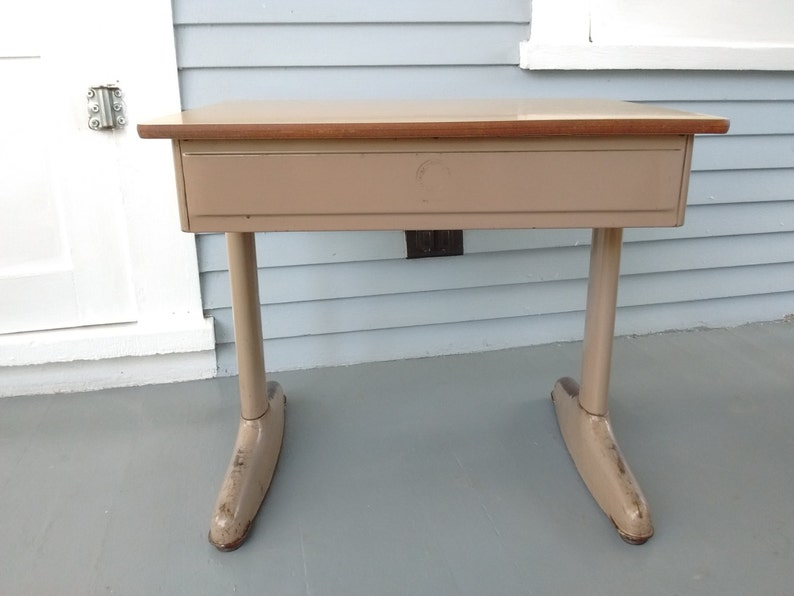 Vintage School Desk Kids Metal Wood Midcentury Atomic Era Industrial Room Furniture Photo Prop Rhymeswithdaughter