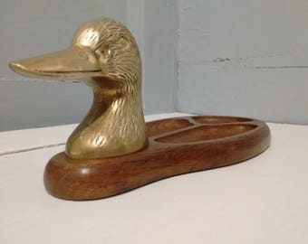 Vintage Wood Dresser Valet with Brass Duck Head a Nice Desk Organizer or Catch all For Him Great Gift Idea Photo Prop RhymeswithDaughter