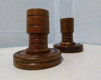 Vintage Wood Candlestick Holders Short Round Pair Home Decor Dining Table Decor Mantel Decor Photo Prop RhymeswithDaughter