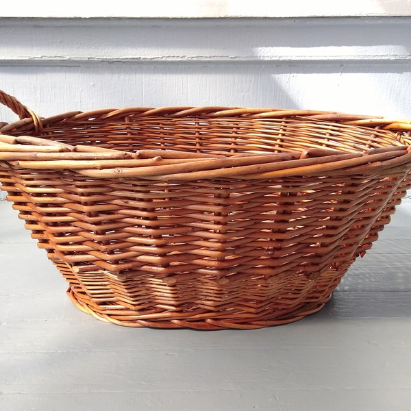 Vintage Wicker Laundry Basket Large Oval Clothes Basket Hamper Decorative Display Rustic Farmhouse Country Photo Prop RhymeswithDaughter