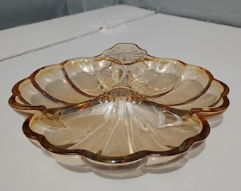 Vintage Clover Leaf Marigold Carnival Glass Candy Dish:  Mid Century Modern Decorative Divided Dish RhymeswithDaughter