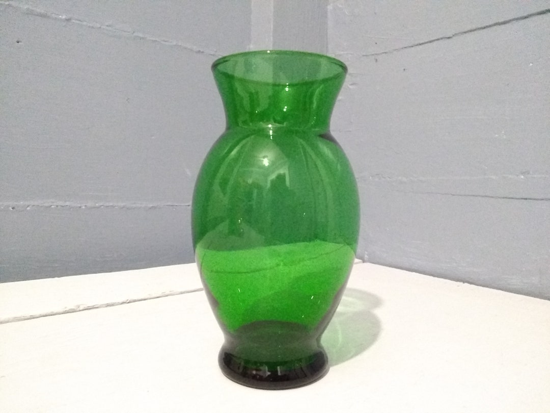 Vintage Green Glass Flower Vase Decorative Midcentury Modern