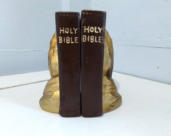 Vintage Bookends Holy Bible Praying Hands Chalkware 60s by Lego Made in Japan Religious Home Decor Photo Prop  RhymeswithDaughter