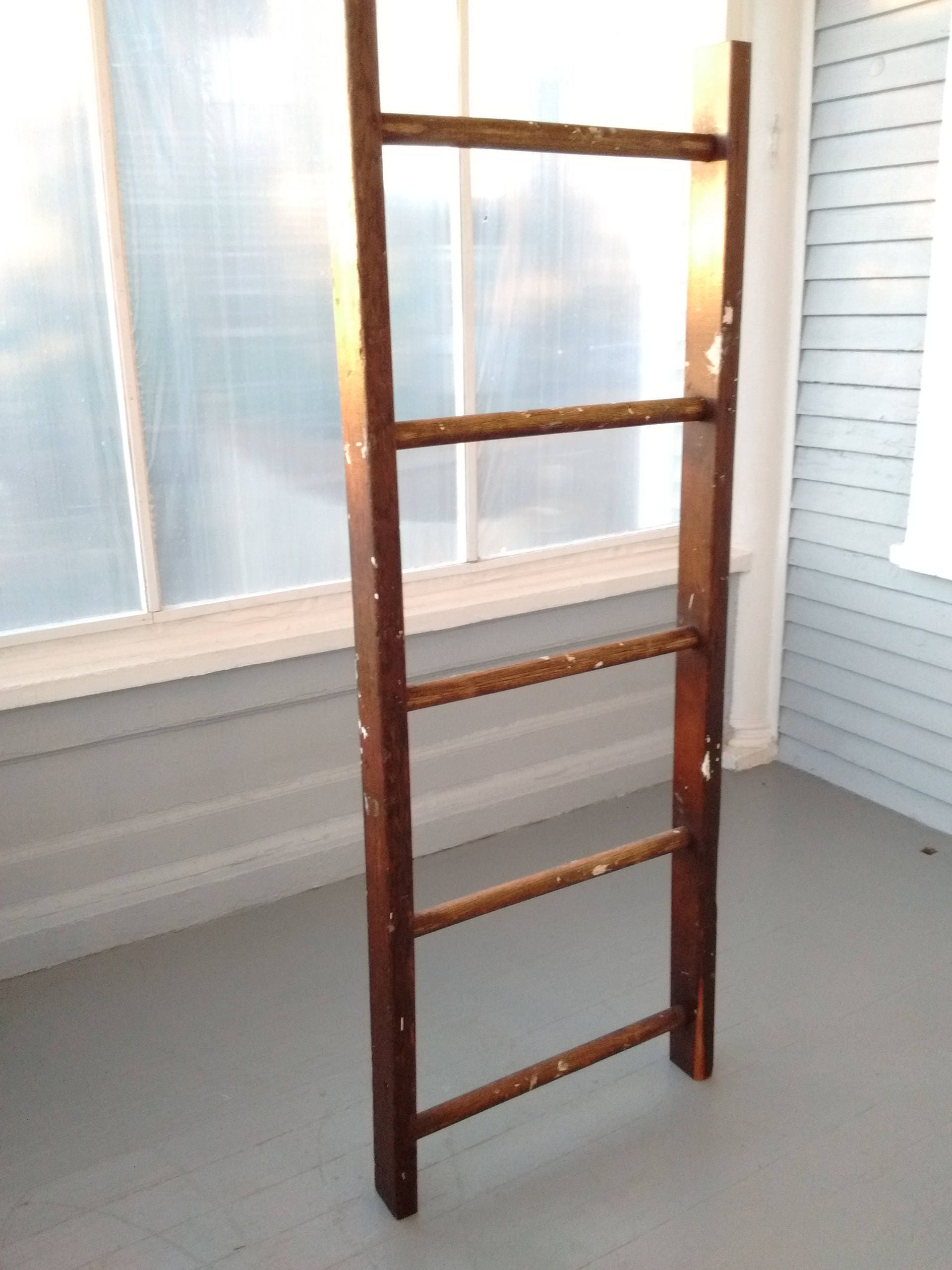Antique, Ladder, Orchard Ladder, Tapered, Wide, Rustic, Wood, Blanket Display, Quilt Rack