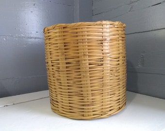 Vintage Wicker Waste Paper Basket Trash Can Potted Plant Holder Boho Round Home Office Bedroom Bathroom Decor Photo Prop  RhymeswithDaughter