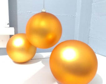 Vintage 6 Inch Ball Christmas Tree Ornaments Imperial Gold Frosted Matte Finish Lot of 3 Home Holiday Decor Photo Prop RhymeswithDaughter
