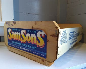 Old Wood Crate Produce Crate SamSons Grape Storage Box Decorative Box Advertising Crate Photo Prop RhymeswithDaughter