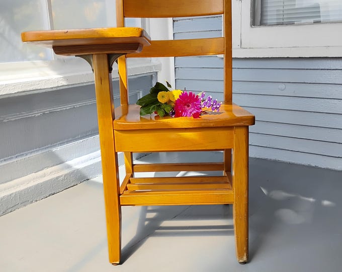 Featured listing image: Beautiful Vintage Solid Maple Student Desk Chair Free Shipping Until Nov 1st Arts And Crafts Era Underseat Storage RhymeswithDaughter