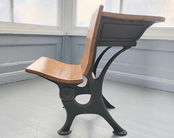 Antique School Desk Cast Iron | Vintage Kids Wooden Writing Desk | Industrial Farmhouse Decor | Restored 1900s Century Student Desk