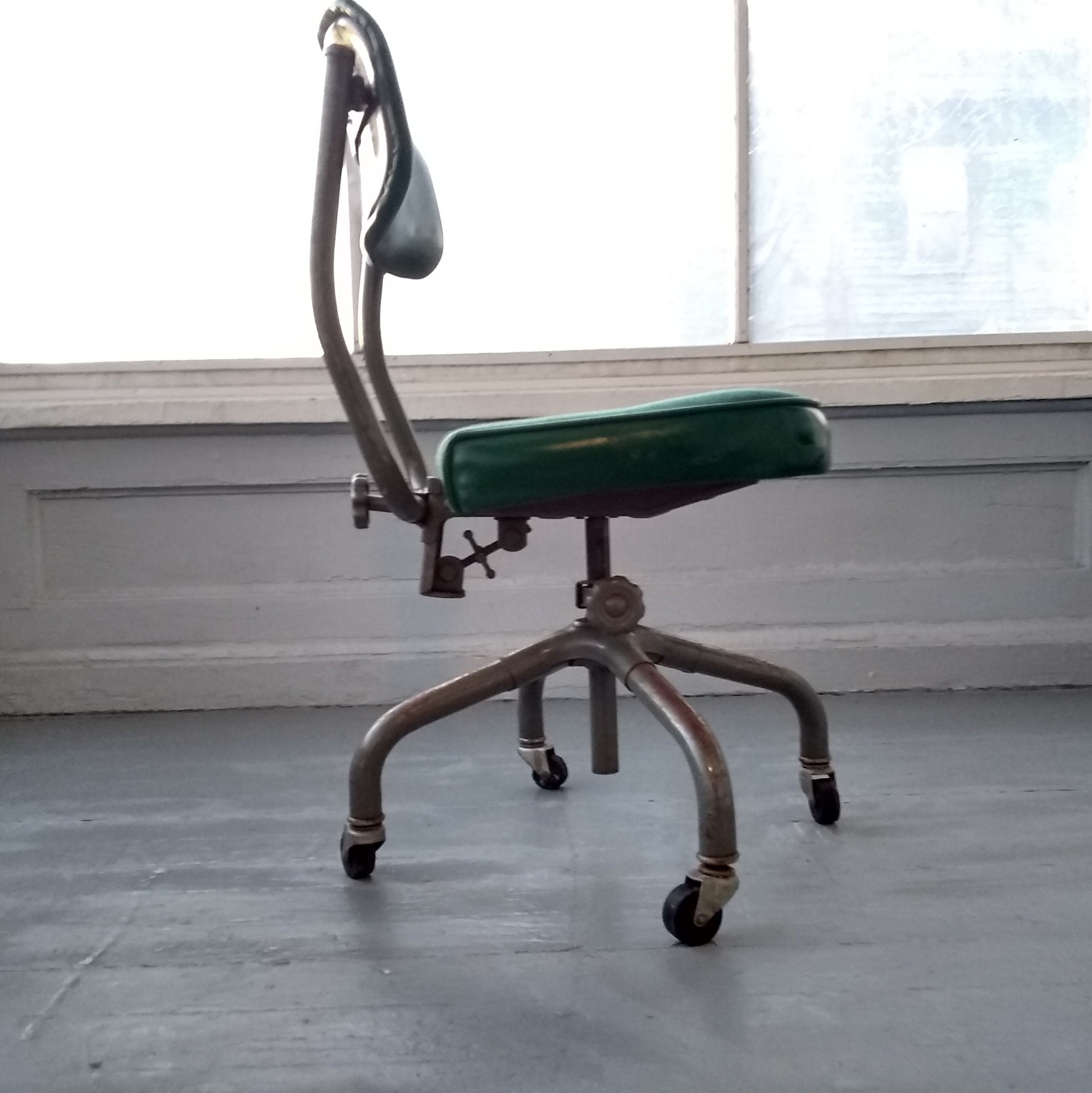 Antique Harter Rolling Tanker Chair Desk Chair Metal Upholstered