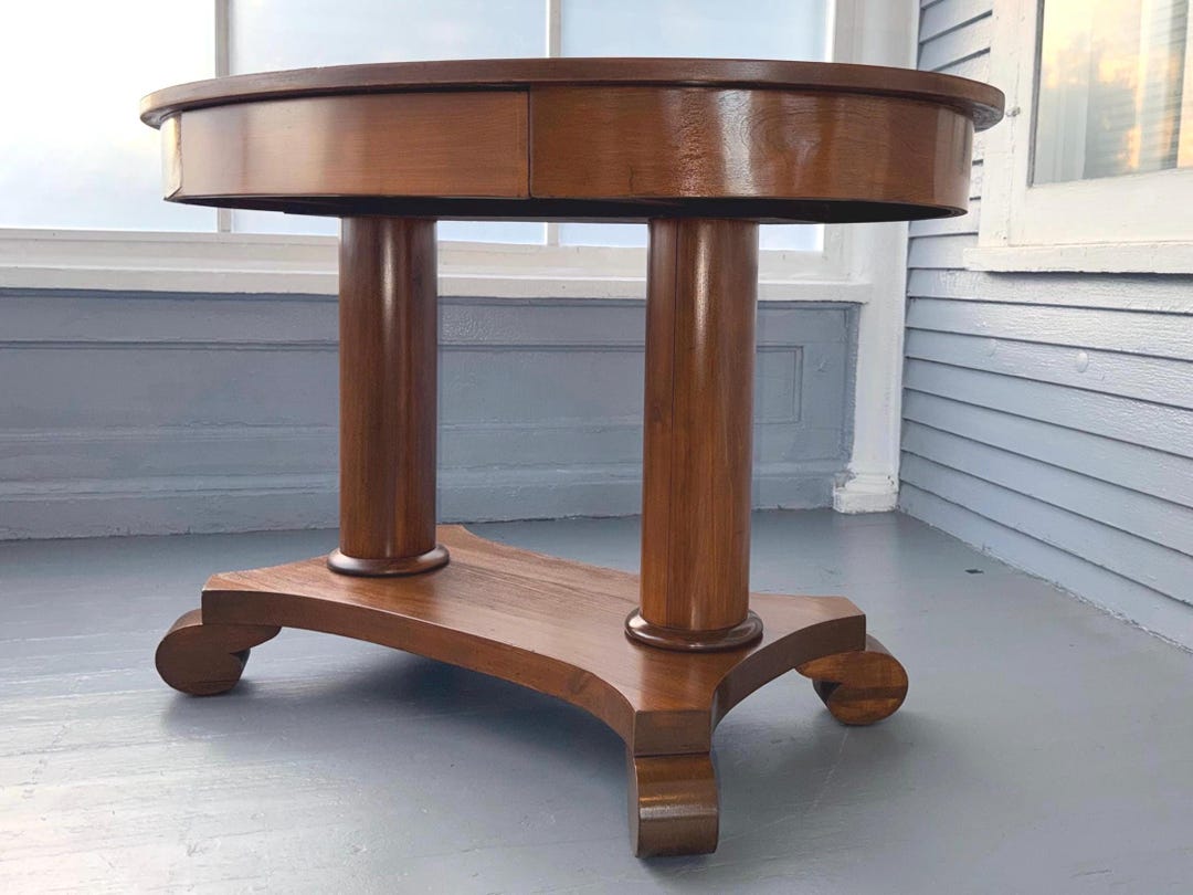 Antique Oval Wood Library Table, Early 1900s Pecan Finish - Etsy