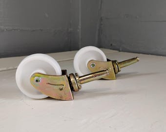 Vintage Swiveling Furniture Casters, White Hard Plastic, 70s Pair