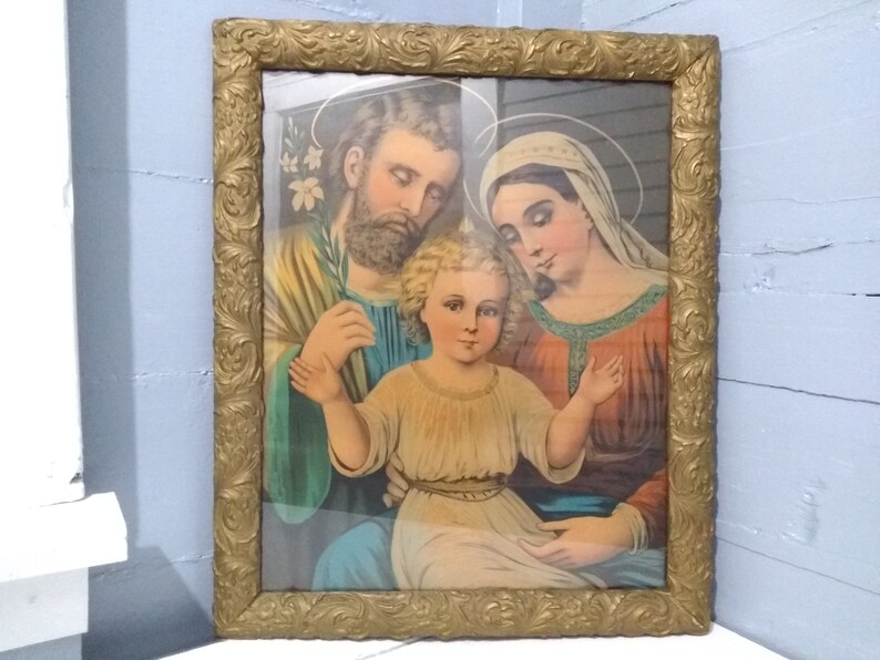 Antique Religious Wall Art the Holy Family Large Framed Etsy