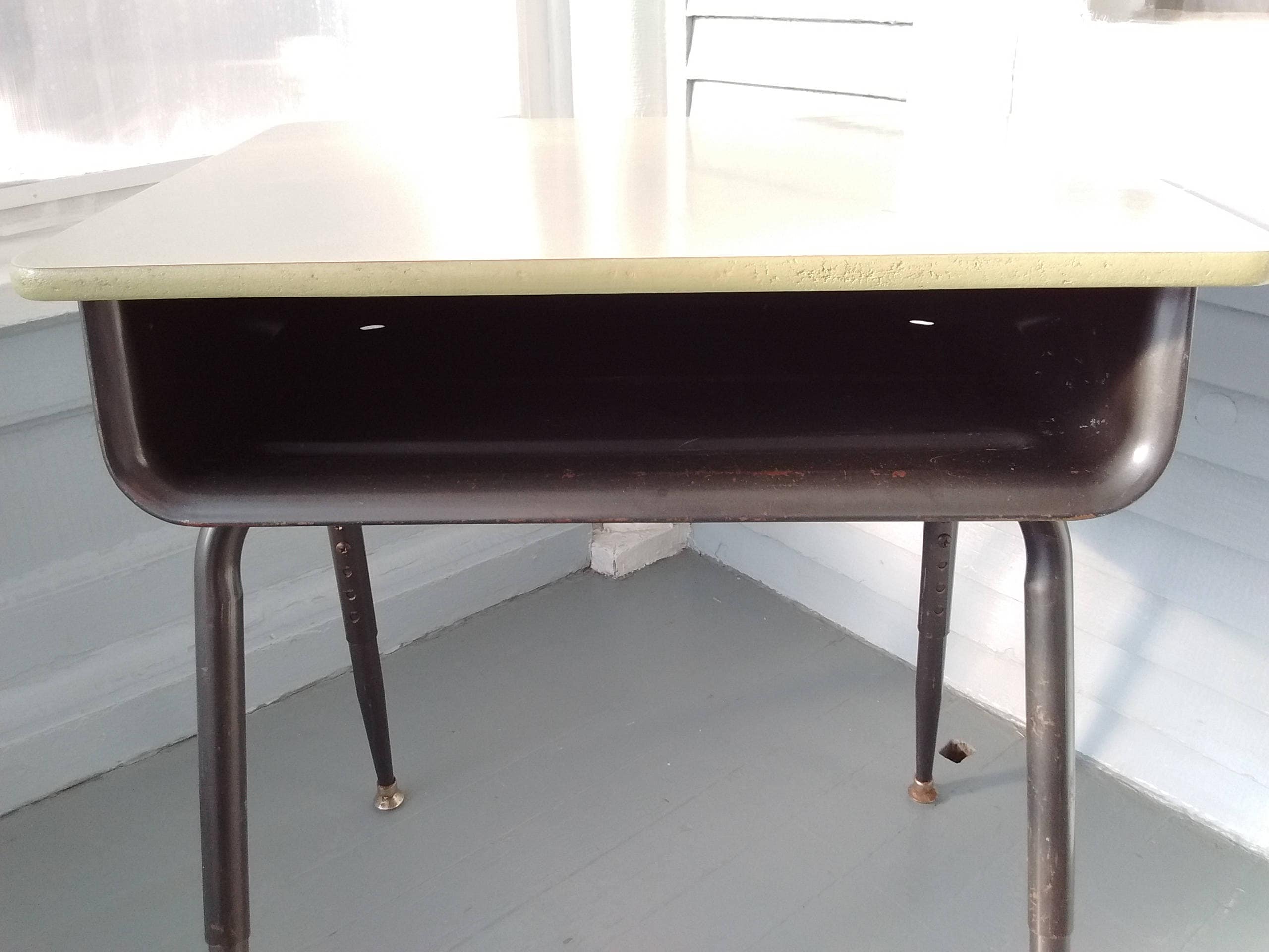 Vintage Kids Desk School Age Childs Desk Adjustable Metal and Wood Kids