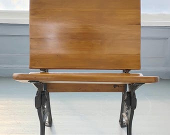 Antique Kids Desk Kids Bench Folding Bench Preschool Kindergarten School Age Childs Desk Wood and Metal RhymeswithDaughter