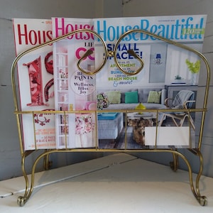 Vintage Mid-Century Modern Brass Color Metal Magazine Rack, RhymeswithDaughter