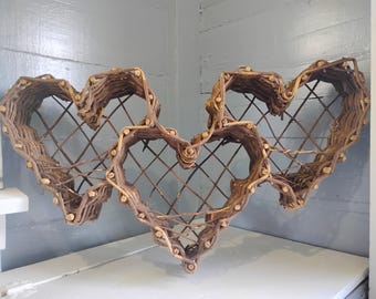 Vintage Three Heart Shaped Twig Basket Home Decor Rustic Country Farmhouse Storage Photo Prop RhymeswithDaughter